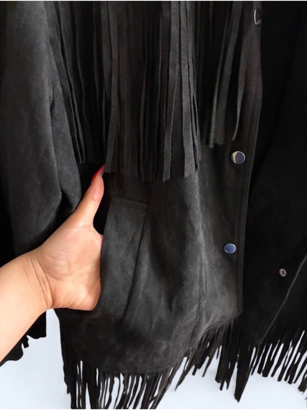 Nasty Gal Black Suede Fringe Jacket - size M - Picture 3 of 5